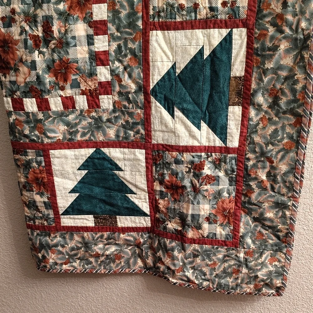 Festive Homemade Patchwork Christmas Tree Holiday Throw Blanket T PD